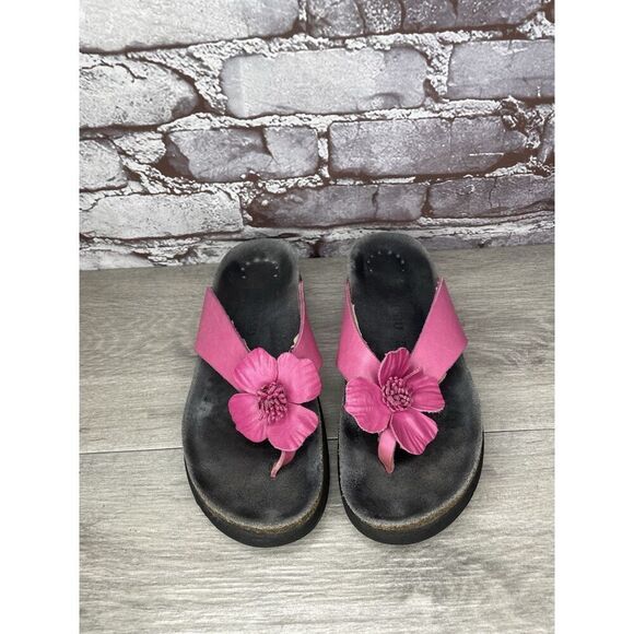 Mephisto Violette Pink Leather Rose Flower Thong Cork Sandals Women Sz 37EU/6.5M - Picture 3 of 16